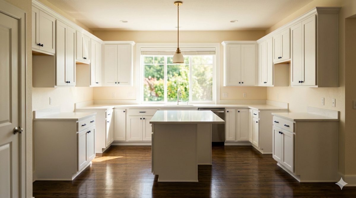 Spotless kitchen after a deep clean, ready for listing photos