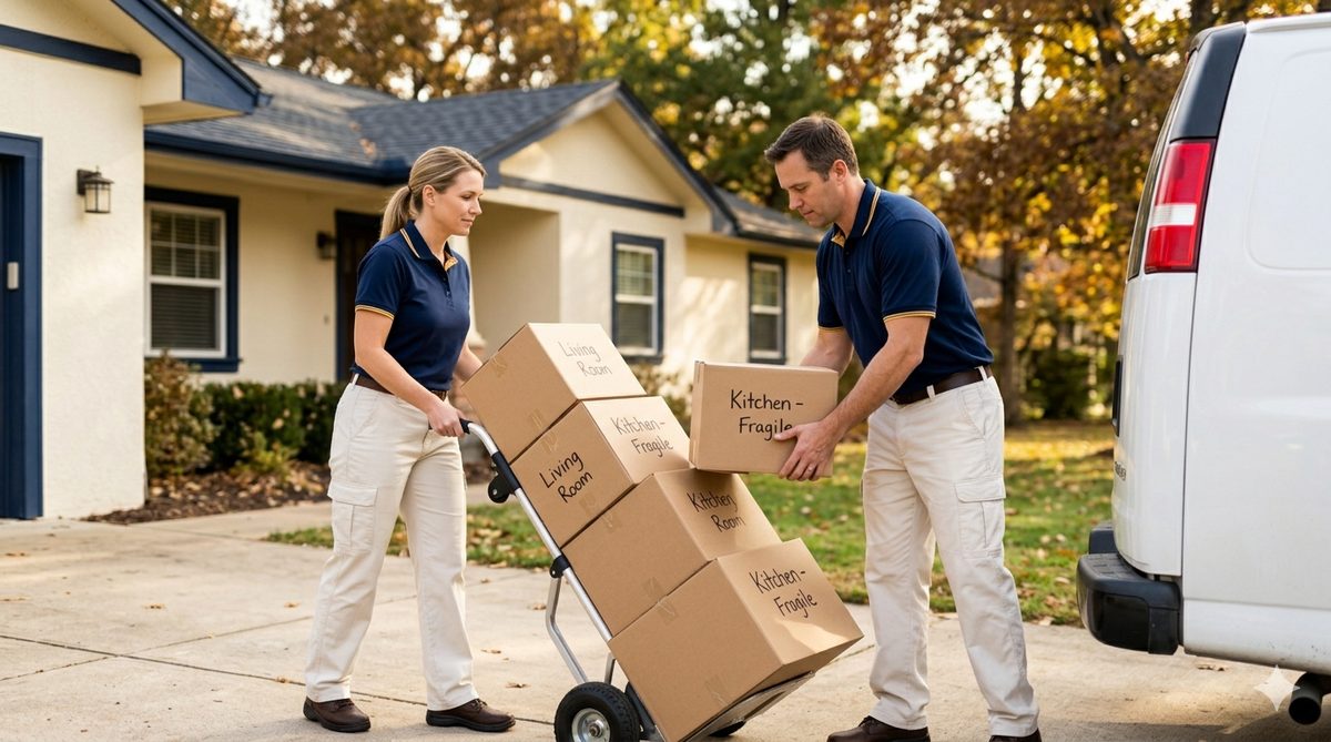 Our team carefully loading labeled boxes from an estate cleanout